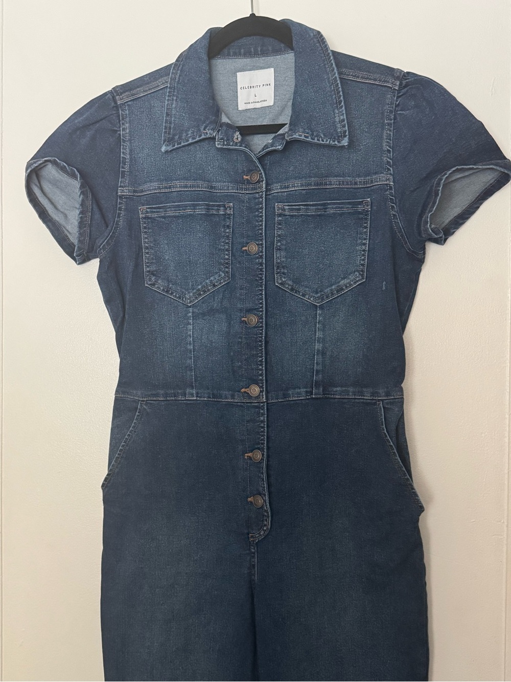 Celebrity Pink Indigo Denim Short Sleeve Jumpsuit